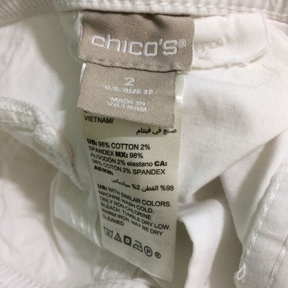 Chico's White Cropped Pants Size 2 (12) Lightweight Stretch Cotton Casual Summer - Picture 4 of 4